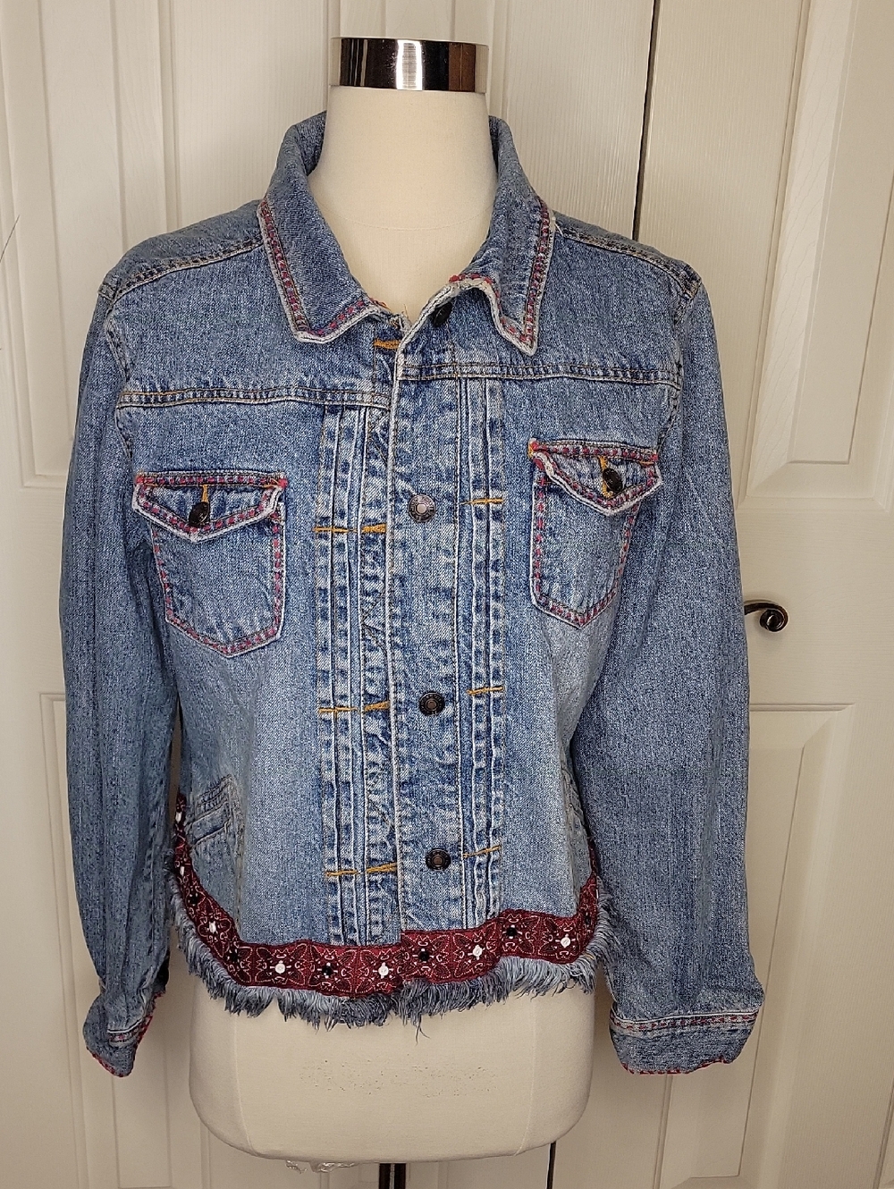 Route 66 Light Blue Denim Jacket with Red Trim